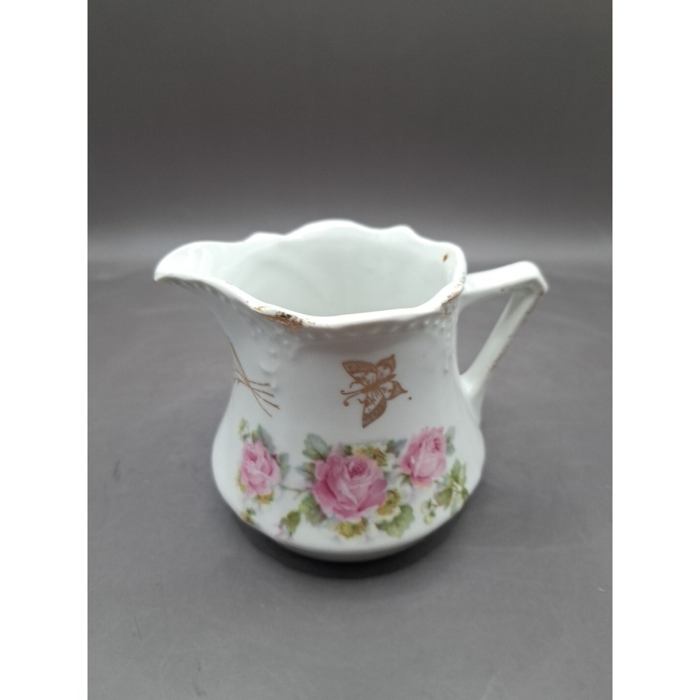 Antique German Porcelain GERMANY Creamer/Pitcher Luster Ware Pink Floral design